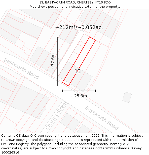 13, EASTWORTH ROAD, CHERTSEY, KT16 8DQ: Plot and title map