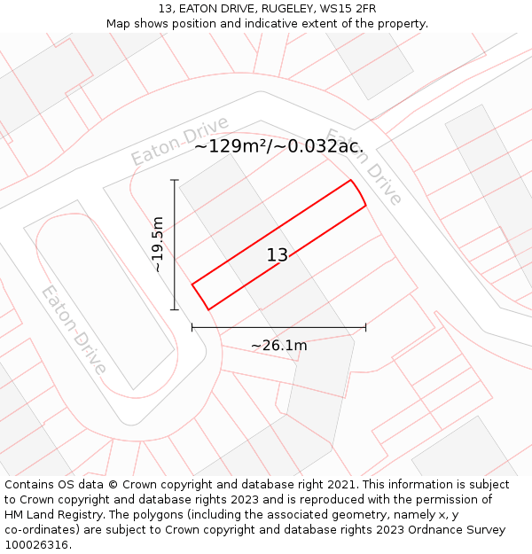 13, EATON DRIVE, RUGELEY, WS15 2FR: Plot and title map