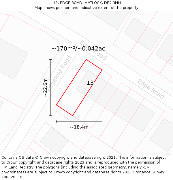 13, EDGE ROAD, MATLOCK, DE4 3NH: Plot and title map