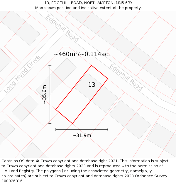 13, EDGEHILL ROAD, NORTHAMPTON, NN5 6BY: Plot and title map