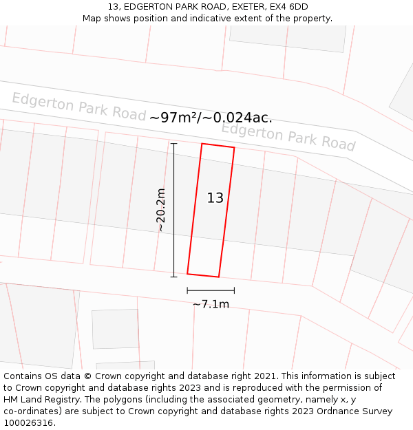 13, EDGERTON PARK ROAD, EXETER, EX4 6DD: Plot and title map
