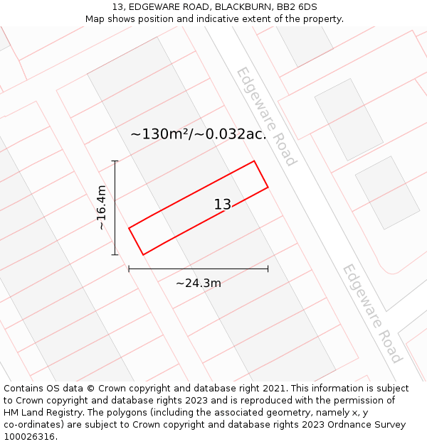 13, EDGEWARE ROAD, BLACKBURN, BB2 6DS: Plot and title map