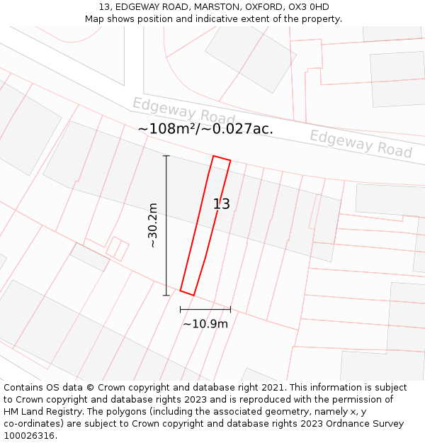 13, EDGEWAY ROAD, MARSTON, OXFORD, OX3 0HD: Plot and title map