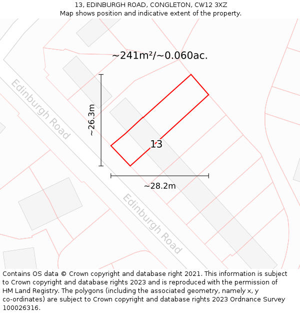 13, EDINBURGH ROAD, CONGLETON, CW12 3XZ: Plot and title map