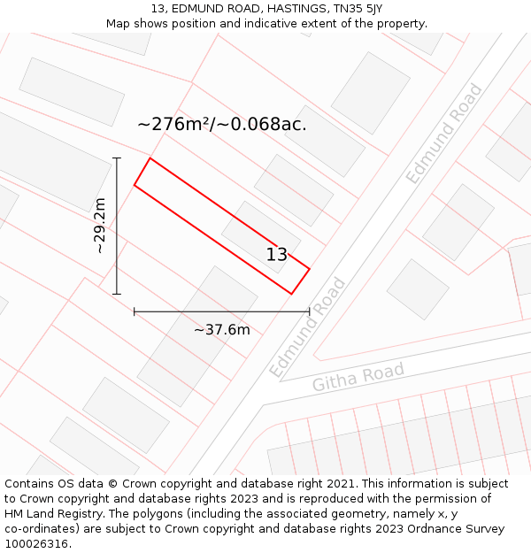 13, EDMUND ROAD, HASTINGS, TN35 5JY: Plot and title map