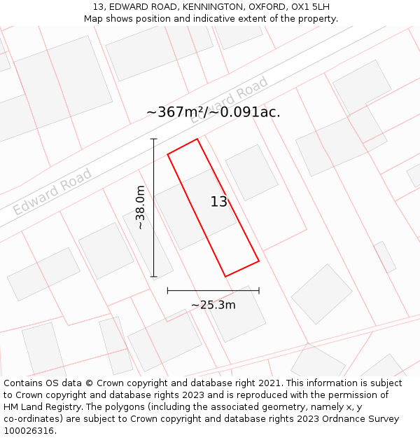 13, EDWARD ROAD, KENNINGTON, OXFORD, OX1 5LH: Plot and title map