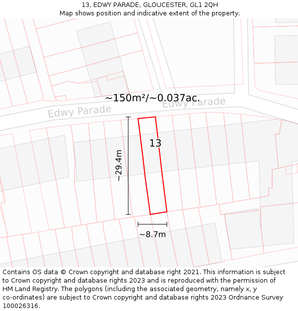 13, EDWY PARADE, GLOUCESTER, GL1 2QH: Plot and title map