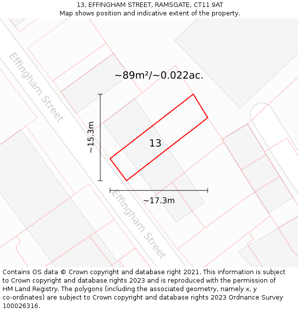 13, EFFINGHAM STREET, RAMSGATE, CT11 9AT: Plot and title map