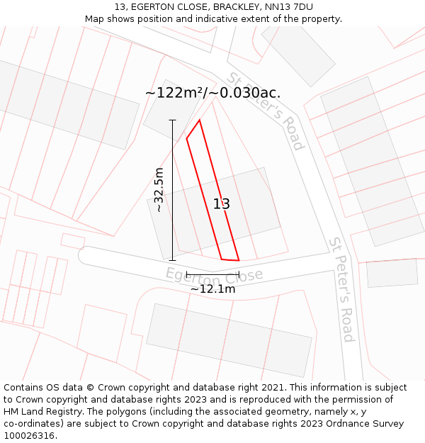 13, EGERTON CLOSE, BRACKLEY, NN13 7DU: Plot and title map