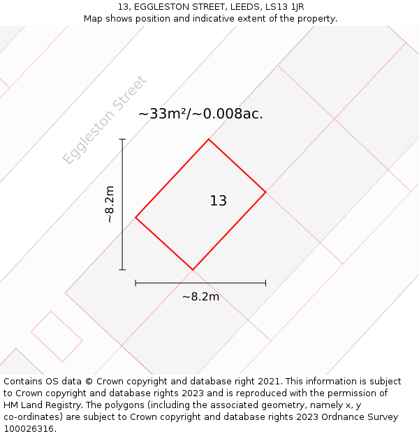 13, EGGLESTON STREET, LEEDS, LS13 1JR: Plot and title map
