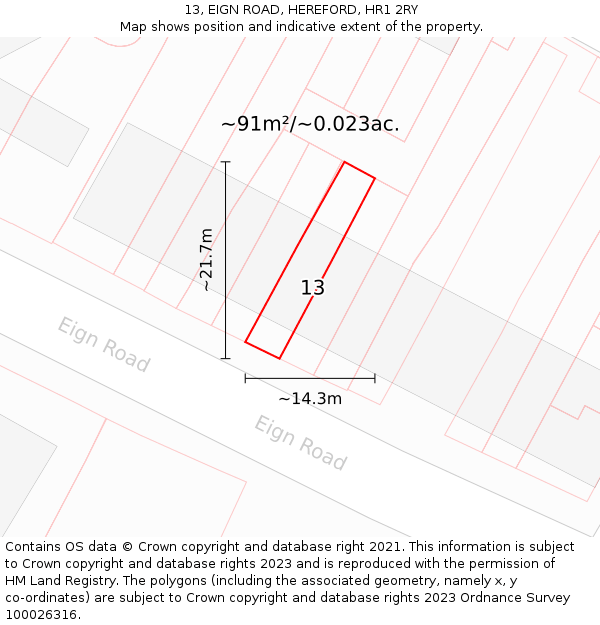 13, EIGN ROAD, HEREFORD, HR1 2RY: Plot and title map
