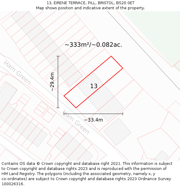 13, EIRENE TERRACE, PILL, BRISTOL, BS20 0ET: Plot and title map