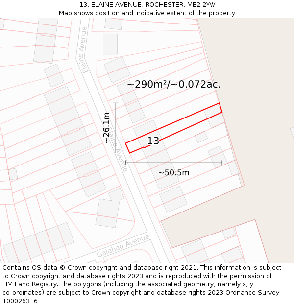 13, ELAINE AVENUE, ROCHESTER, ME2 2YW: Plot and title map