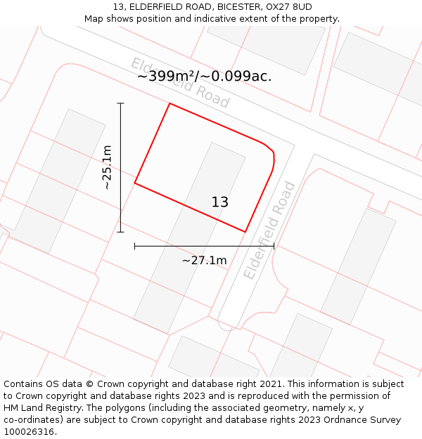 13, ELDERFIELD ROAD, BICESTER, OX27 8UD: Plot and title map