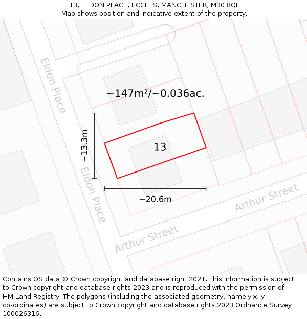 13, ELDON PLACE, ECCLES, MANCHESTER, M30 8QE: Plot and title map