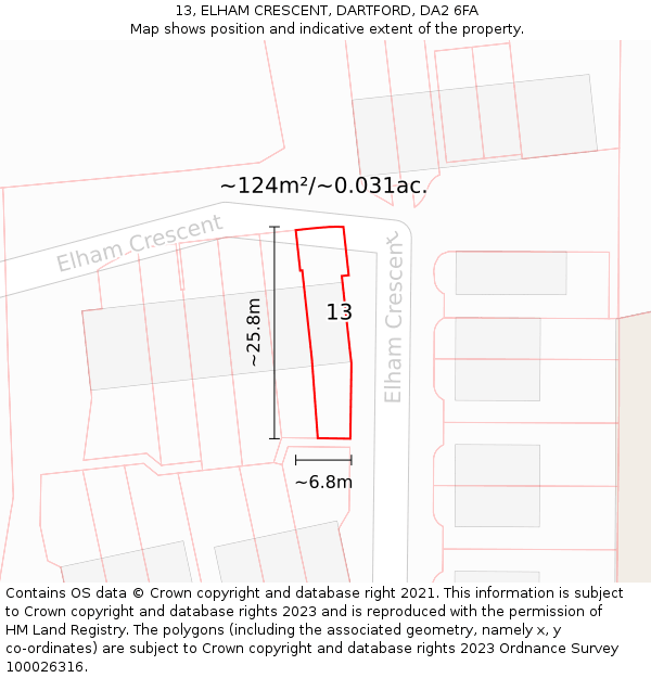 13, ELHAM CRESCENT, DARTFORD, DA2 6FA: Plot and title map