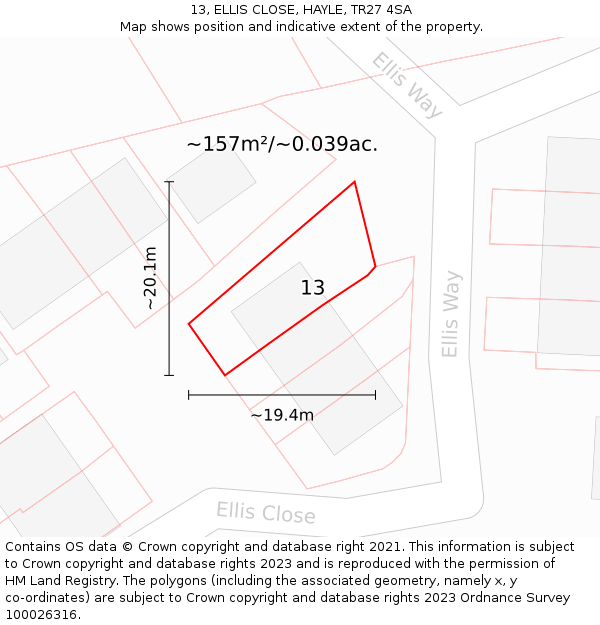 13, ELLIS CLOSE, HAYLE, TR27 4SA: Plot and title map