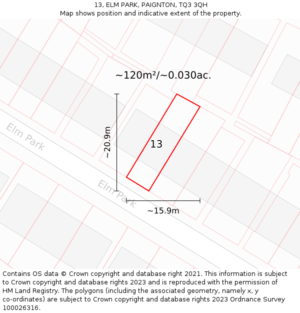 13, ELM PARK, PAIGNTON, TQ3 3QH: Plot and title map