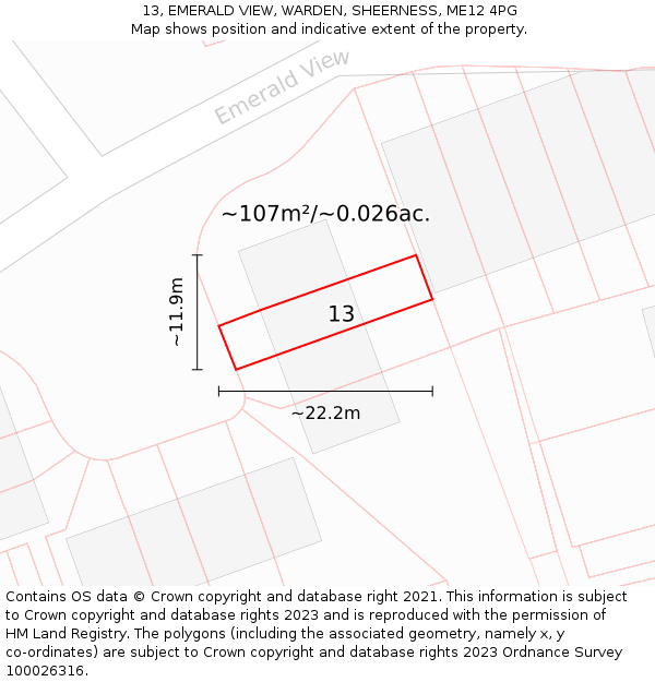 13, EMERALD VIEW, WARDEN, SHEERNESS, ME12 4PG: Plot and title map