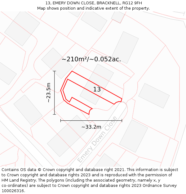 13, EMERY DOWN CLOSE, BRACKNELL, RG12 9FH: Plot and title map