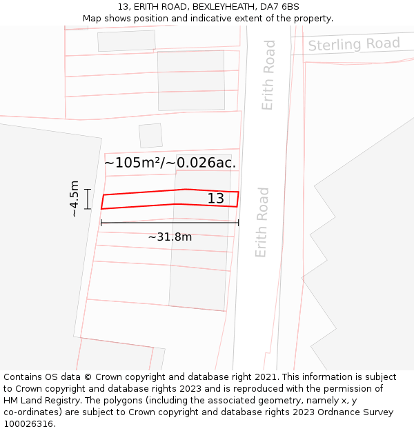 13, ERITH ROAD, BEXLEYHEATH, DA7 6BS: Plot and title map