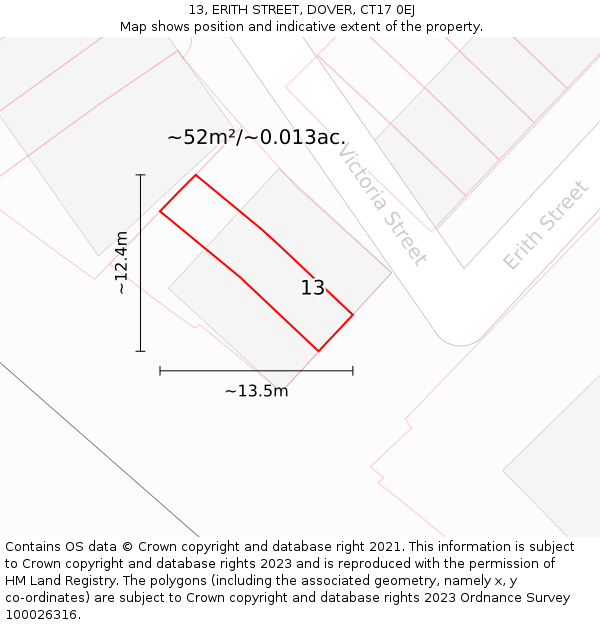 13, ERITH STREET, DOVER, CT17 0EJ: Plot and title map