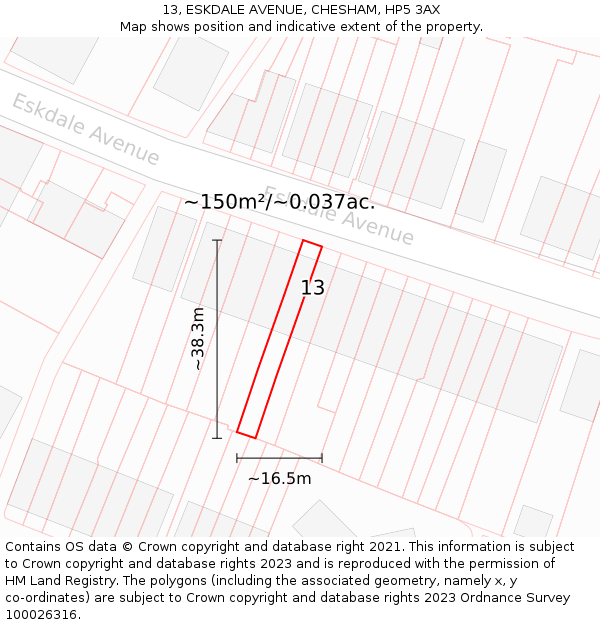 13, ESKDALE AVENUE, CHESHAM, HP5 3AX: Plot and title map