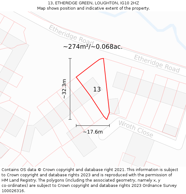 13, ETHERIDGE GREEN, LOUGHTON, IG10 2HZ: Plot and title map