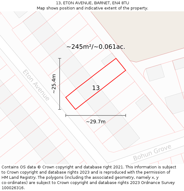 13, ETON AVENUE, BARNET, EN4 8TU: Plot and title map
