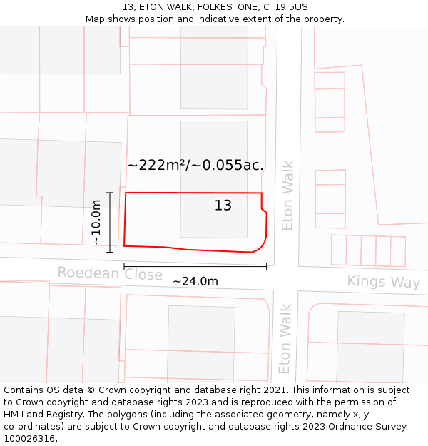 13, ETON WALK, FOLKESTONE, CT19 5US: Plot and title map