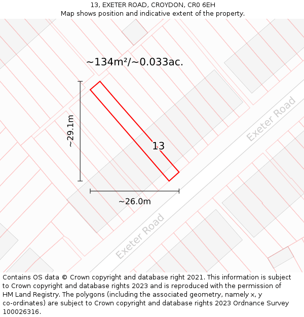 13, EXETER ROAD, CROYDON, CR0 6EH: Plot and title map