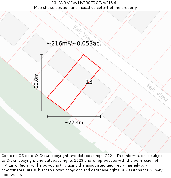 13, FAIR VIEW, LIVERSEDGE, WF15 6LL: Plot and title map
