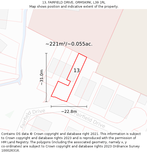 13, FAIRFIELD DRIVE, ORMSKIRK, L39 1RL: Plot and title map