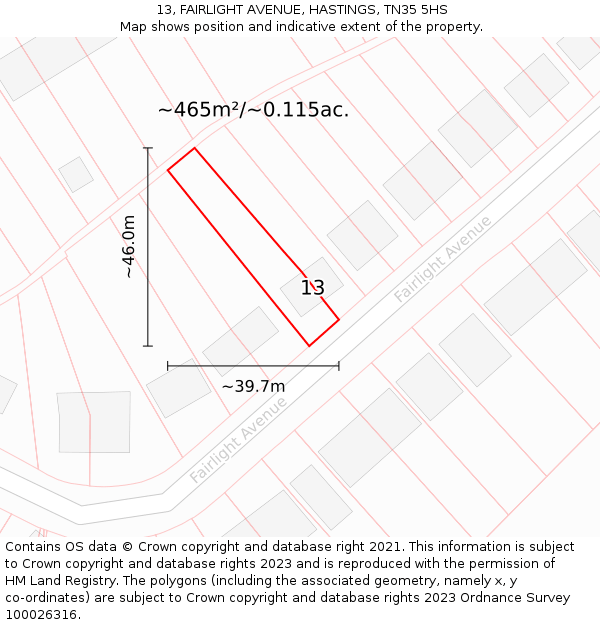13, FAIRLIGHT AVENUE, HASTINGS, TN35 5HS: Plot and title map