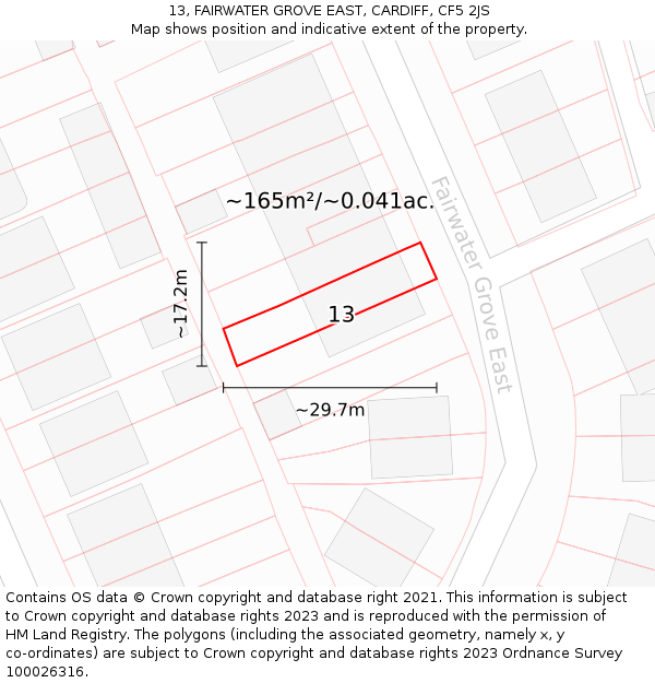 13, FAIRWATER GROVE EAST, CARDIFF, CF5 2JS: Plot and title map