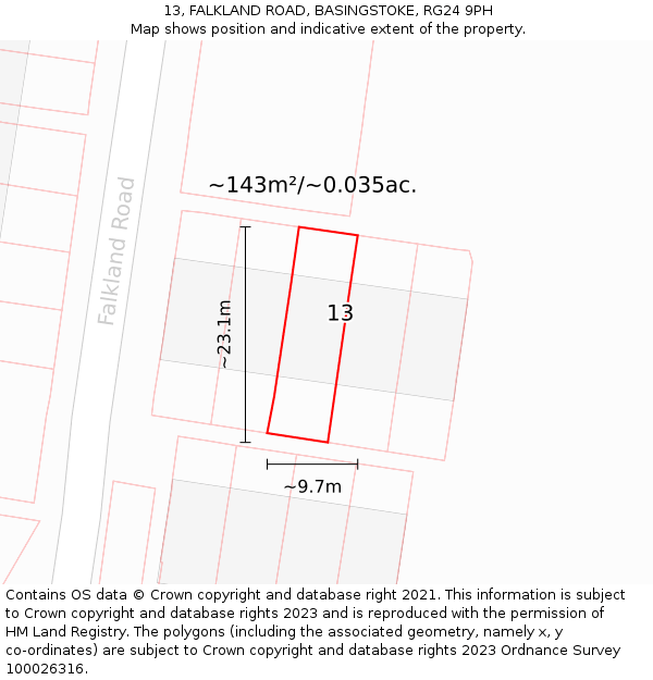 13, FALKLAND ROAD, BASINGSTOKE, RG24 9PH: Plot and title map
