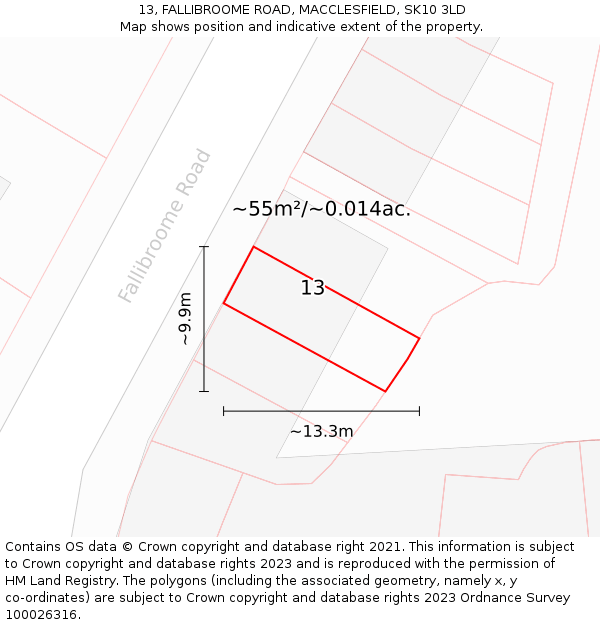 13, FALLIBROOME ROAD, MACCLESFIELD, SK10 3LD: Plot and title map