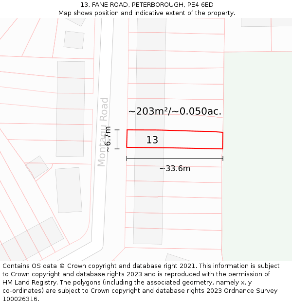 13, FANE ROAD, PETERBOROUGH, PE4 6ED: Plot and title map