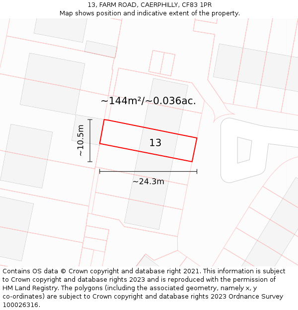 13, FARM ROAD, CAERPHILLY, CF83 1PR: Plot and title map
