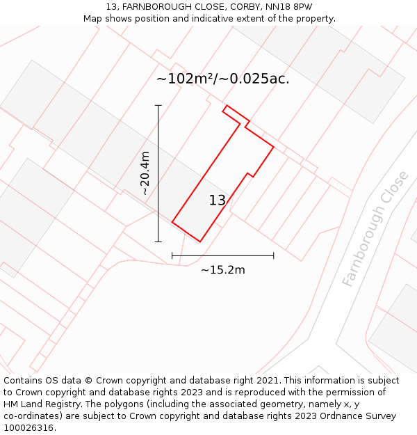 13, FARNBOROUGH CLOSE, CORBY, NN18 8PW: Plot and title map