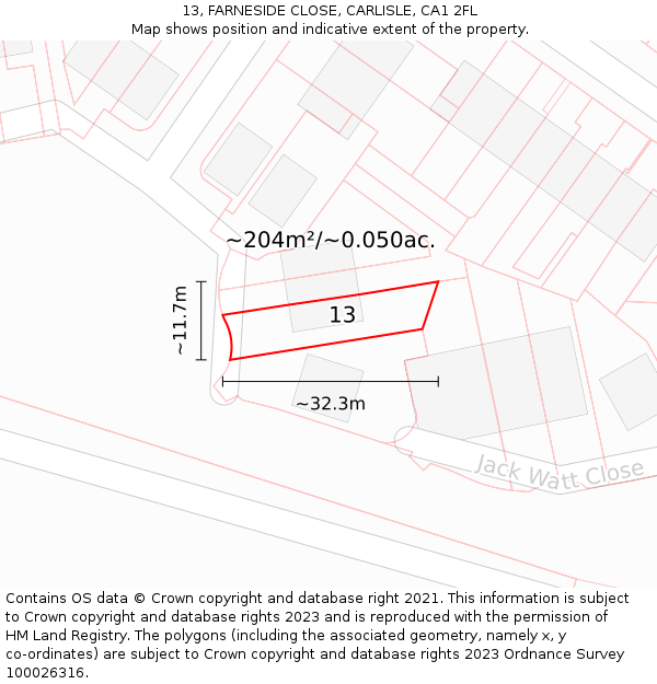 13, FARNESIDE CLOSE, CARLISLE, CA1 2FL: Plot and title map