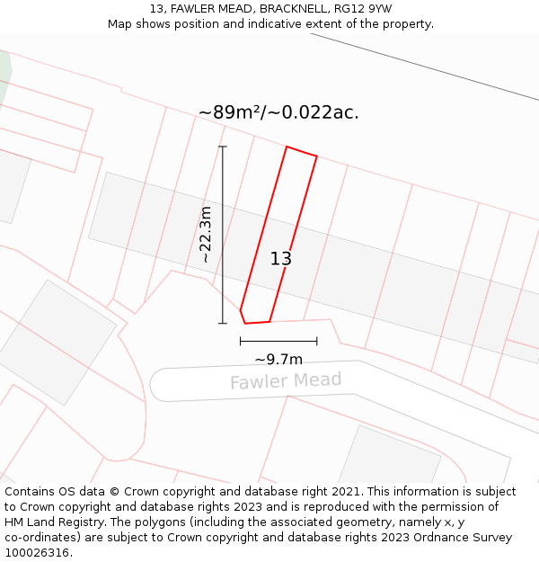 13, FAWLER MEAD, BRACKNELL, RG12 9YW: Plot and title map