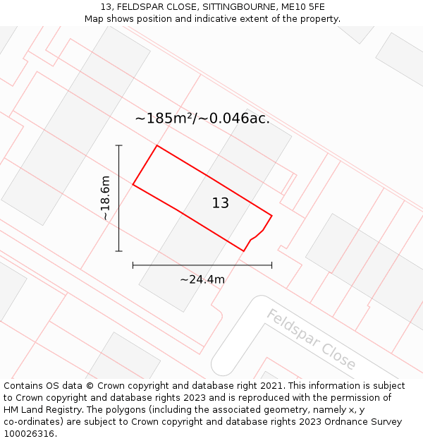 13, FELDSPAR CLOSE, SITTINGBOURNE, ME10 5FE: Plot and title map