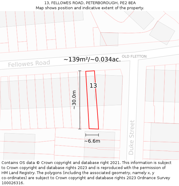13, FELLOWES ROAD, PETERBOROUGH, PE2 8EA: Plot and title map