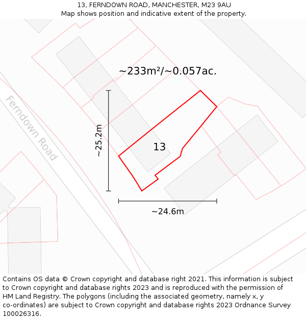 13, FERNDOWN ROAD, MANCHESTER, M23 9AU: Plot and title map