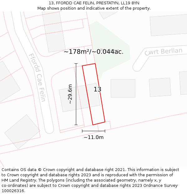 13, FFORDD CAE FELIN, PRESTATYN, LL19 8YN: Plot and title map