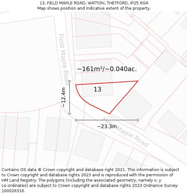 13, FIELD MAPLE ROAD, WATTON, THETFORD, IP25 6GA: Plot and title map