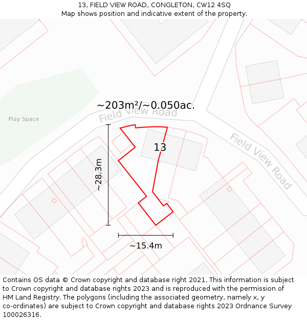 13, FIELD VIEW ROAD, CONGLETON, CW12 4SQ: Plot and title map