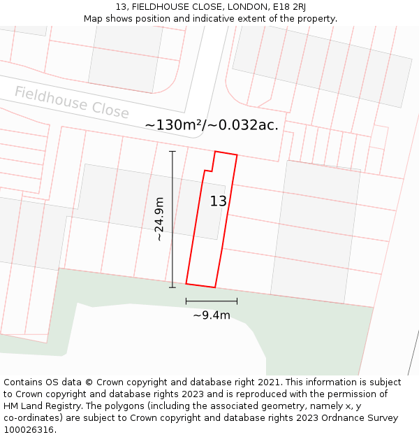 13, FIELDHOUSE CLOSE, LONDON, E18 2RJ: Plot and title map