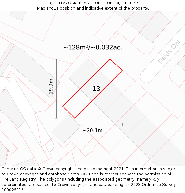 13, FIELDS OAK, BLANDFORD FORUM, DT11 7PP: Plot and title map